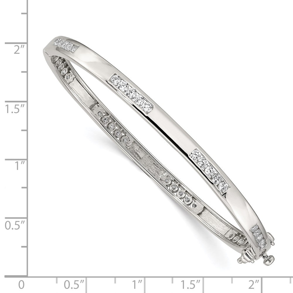 Sterling Silver Rhodium-plated Clear CZ Oval Hinged Bangle Bracelet QB262