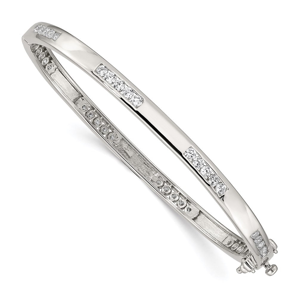 Sterling Silver Rhodium-plated Clear CZ Oval Hinged Bangle Bracelet QB262