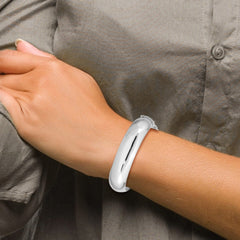 Sterling Silver Rhodium-plated 15mm Fancy Hinged Bangle Bracelet QB30