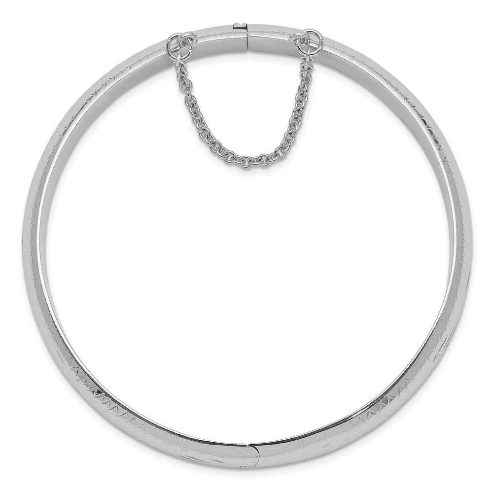 Sterling Silver Rhodium-plated 9.5mm D/C Fancy Hinged Bangle Bracelet QB32