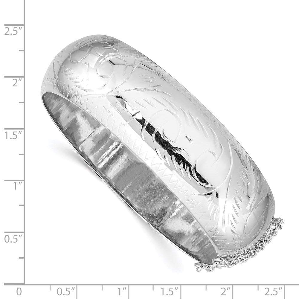 Sterling Silver Rhodium-plated D/C 20mm Hinged Bangle Bracelet QB35