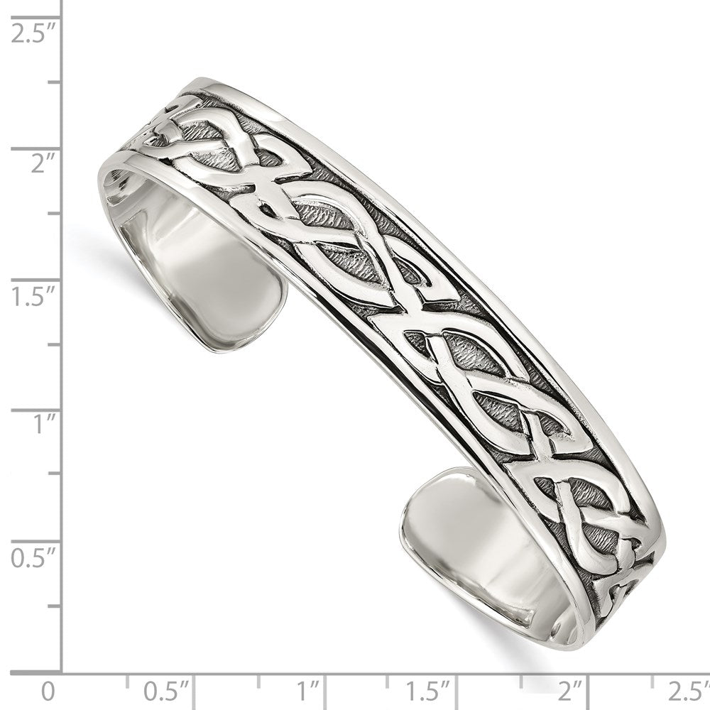 Sterling Silver Antiqued 12.5mm Celtic Design Cuff Bangle Bracelet QB356