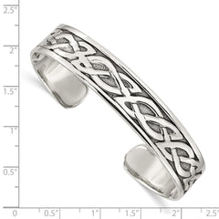 Sterling Silver Antiqued 12.5mm Celtic Design Cuff Bangle Bracelet QB356