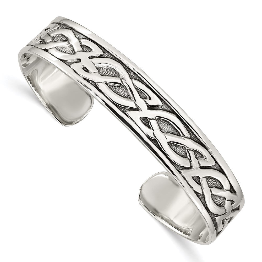 Sterling Silver Antiqued 12.5mm Celtic Design Cuff Bangle Bracelet QB356