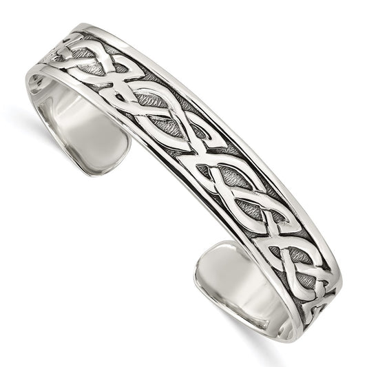 Sterling Silver Antiqued 12.5mm Celtic Design Cuff Bangle Bracelet QB356