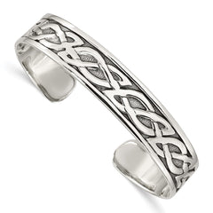 Sterling Silver Antiqued 12.5mm Celtic Design Cuff Bangle Bracelet QB356