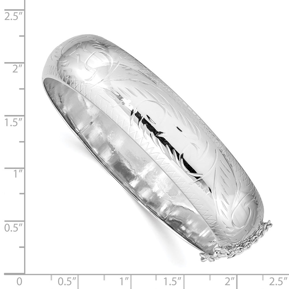 Sterling Silver Rhodium-plated D/C 15mm Fancy Hinged Bangle Bracelet QB36