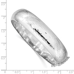 Sterling Silver Rhodium-plated D/C 15mm Fancy Hinged Bangle Bracelet QB36