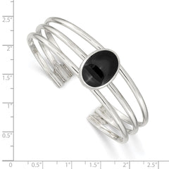 Sterling Silver Synthetic Onyx Three Strand Cuff Bangle Bracelet QB389