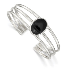 Sterling Silver Synthetic Onyx Three Strand Cuff Bangle Bracelet QB389