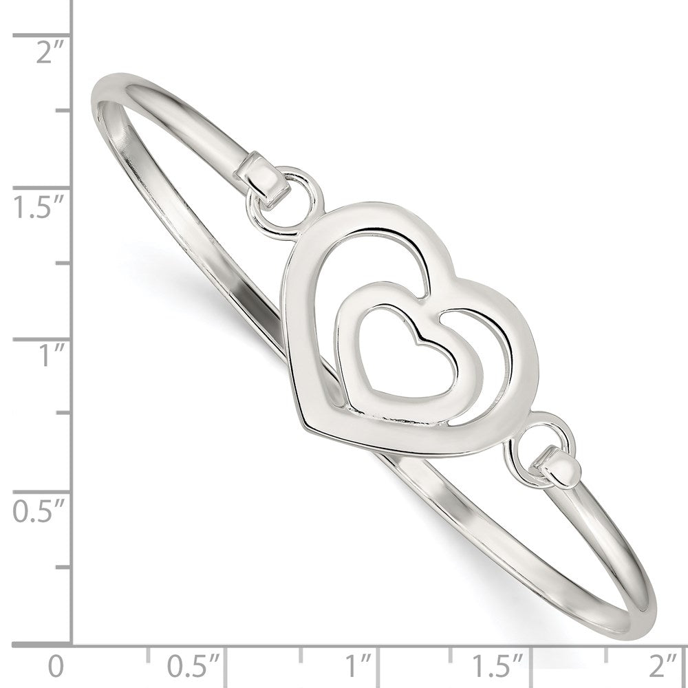 Sterling Silver Heart within a Heart Bangle Bracelet QB408