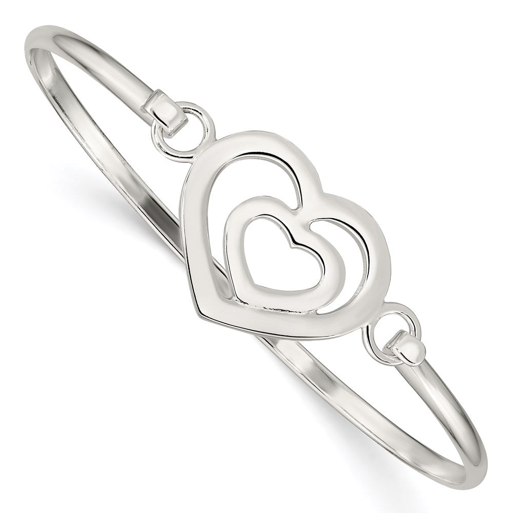 Sterling Silver Heart within a Heart Bangle Bracelet QB408