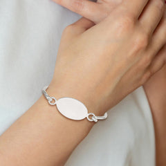 Sterling Silver w/Oval ID Plate Bangle Bracelet QB415