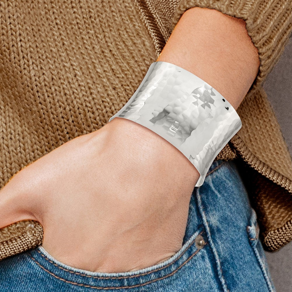 Sterling Silver 39.5mm Hammered Cuff Bangle QB494