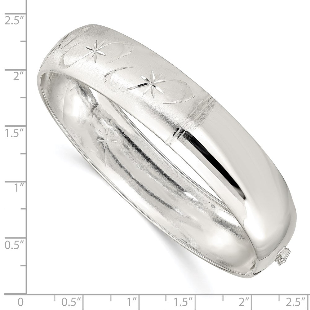 Sterling Silver Polished D/C and Textured Adjustable Bangle QB592