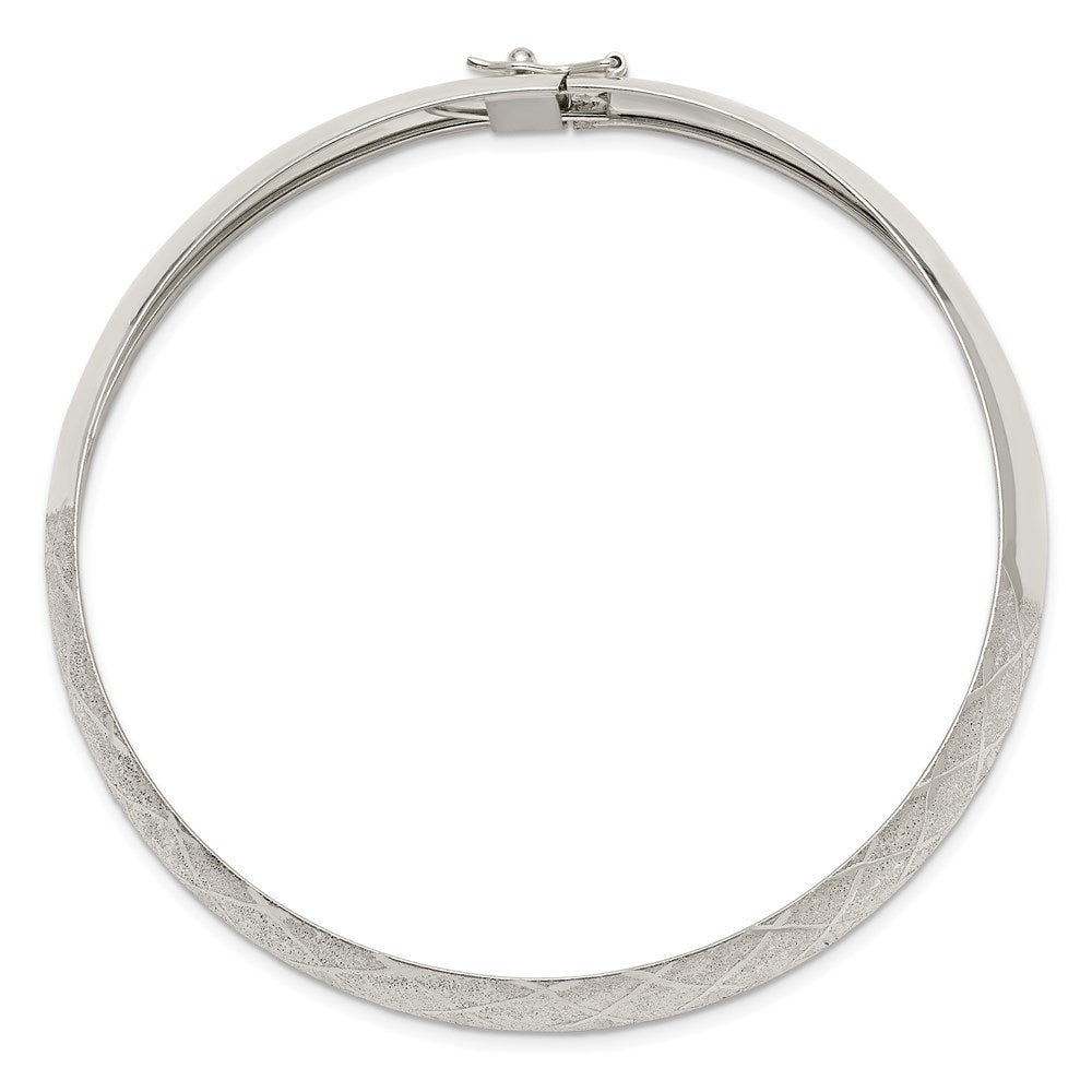 Sterling Silver 10mm Polished D/C Textured Flexible Bangle QB593