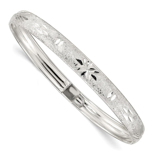Sterling Silver 6.5mm Laser and Diamond-cut Flexible Bangle QB611