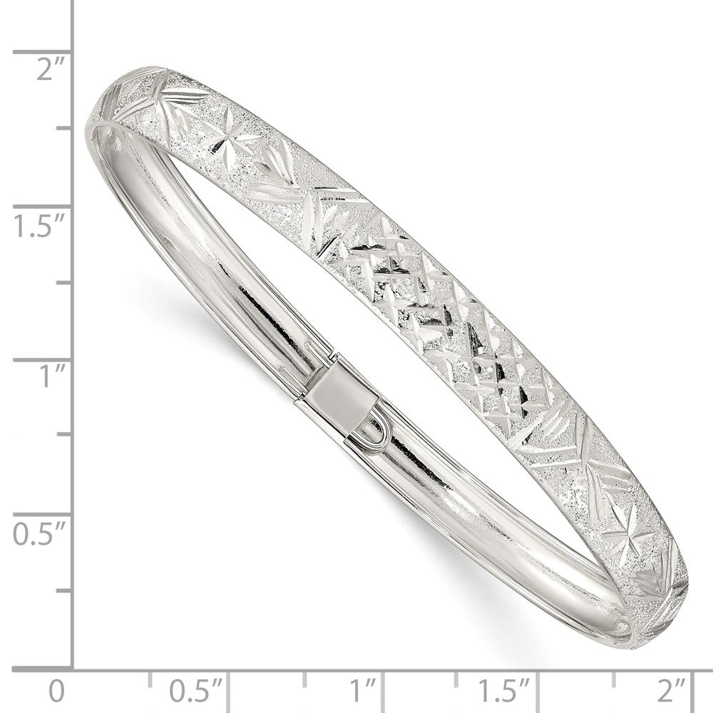 Sterling Silver 6.5mm Laser and Diamond-cut Flexible Bangle QB613