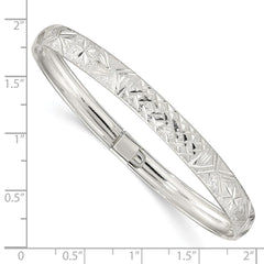 Sterling Silver 6.5mm Laser and Diamond-cut Flexible Bangle QB613
