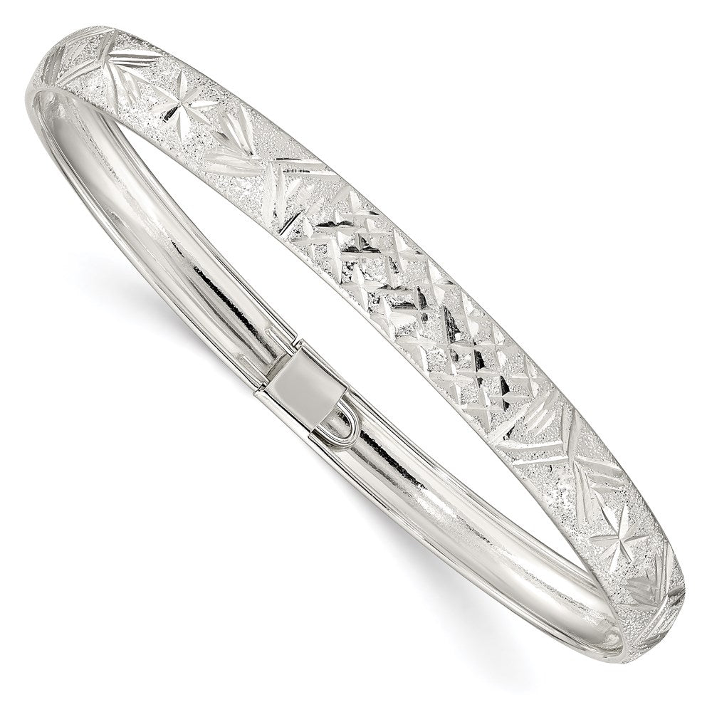 Sterling Silver 6.5mm Laser and Diamond-cut Flexible Bangle QB613