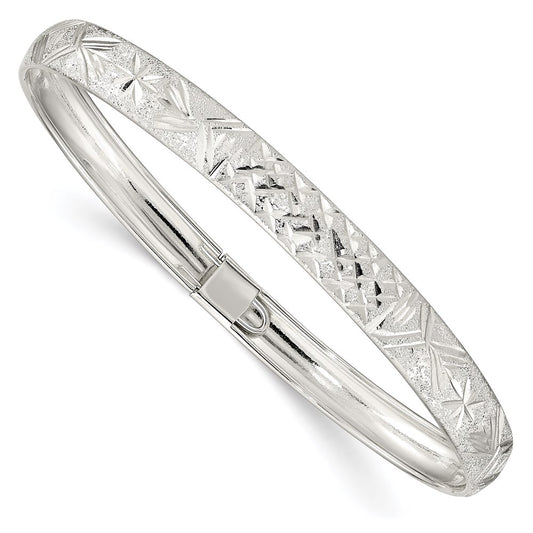 Sterling Silver 6.5mm Laser and Diamond-cut Flexible Bangle QB613