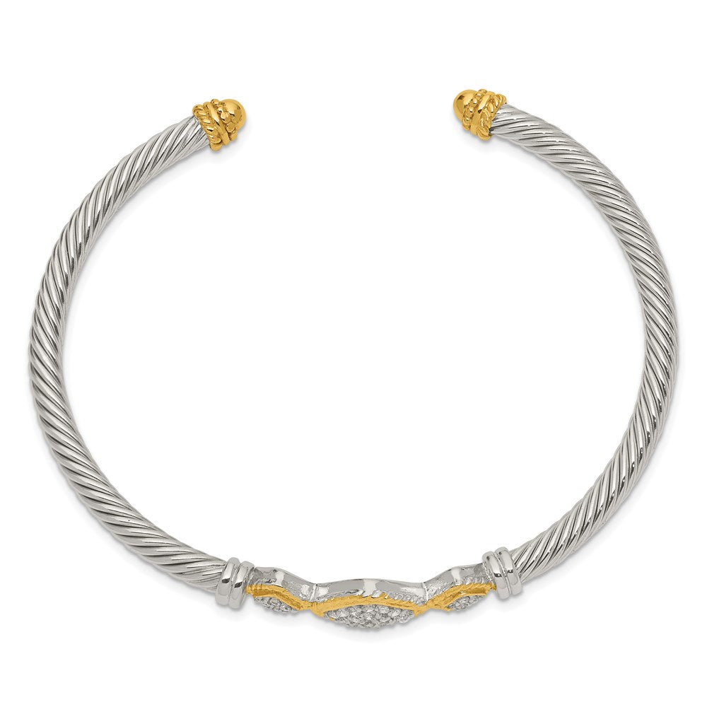 Sterling Silver Vermeil CZ Rope Design Bangle QB639