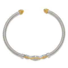 Sterling Silver Vermeil CZ Rope Design Bangle QB639