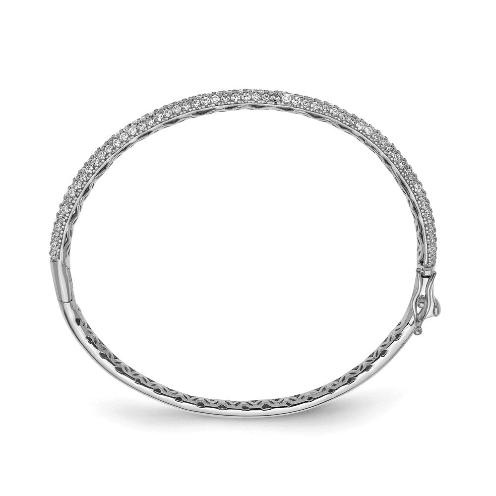Sterling Shimmer Sterling Silver Rhodium-plated 175 Stone Pav������������������ CZ Hinged Bangle Bracelet QB664