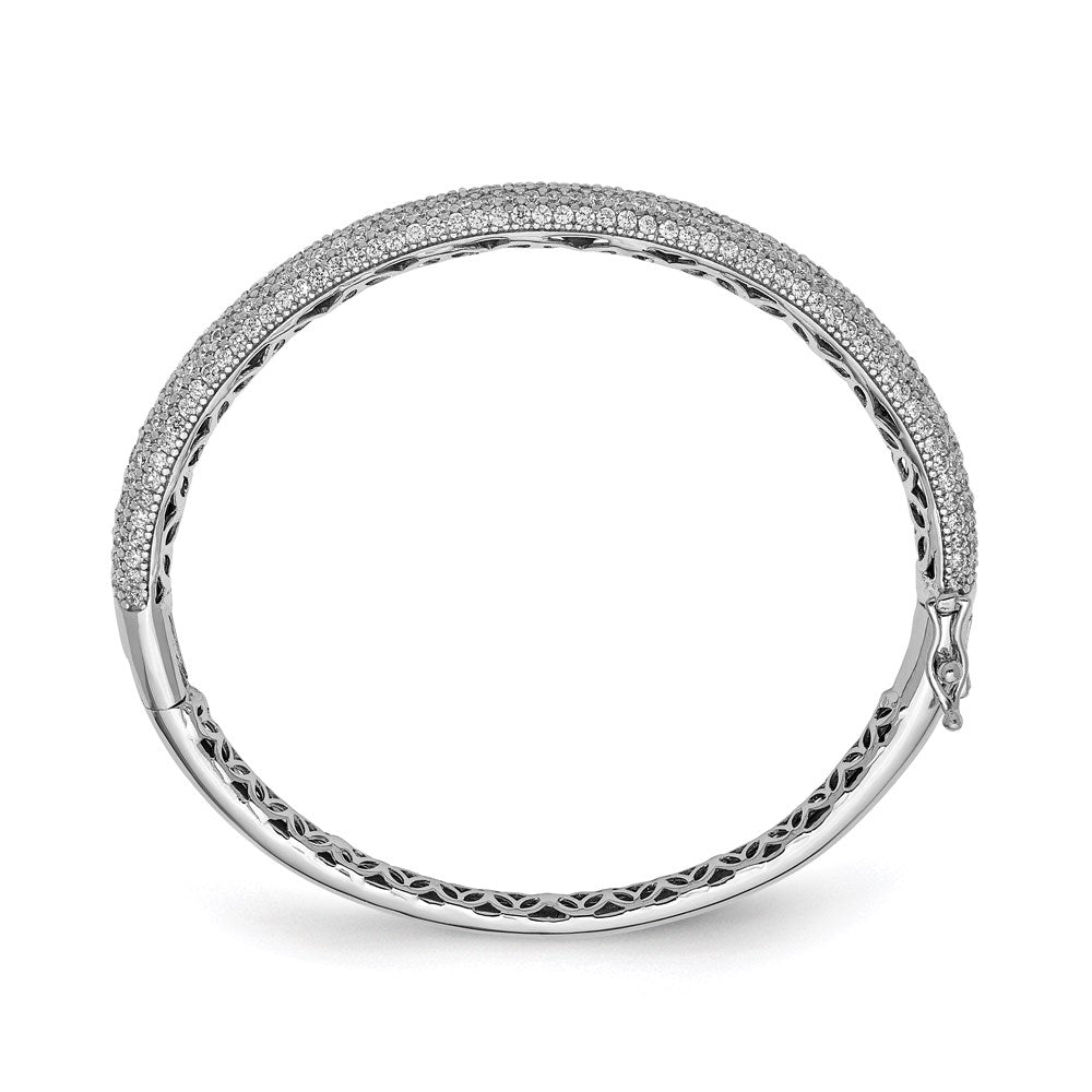Sterling Shimmer Sterling Silver Rhodium-plated 303 Stone CZ Pav������������������ Hinged Bangle QB666