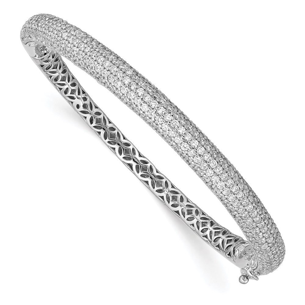 Sterling Shimmer Sterling Silver Rhodium-plated 303 Stone CZ Pav������������������ Hinged Bangle QB666
