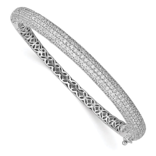 Sterling Shimmer Sterling Silver Rhodium-plated 303 Stone CZ Pav������������������ Hinged Bangle QB666