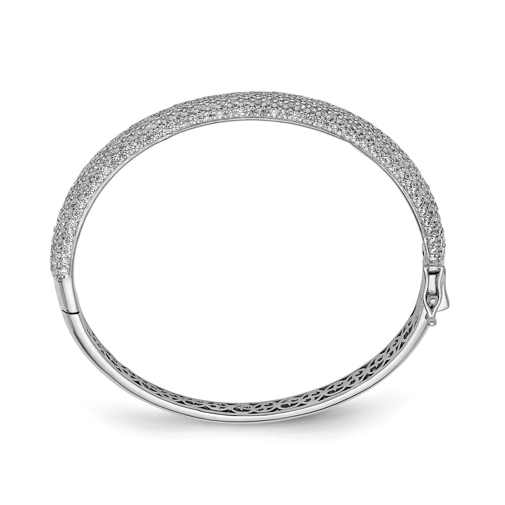 Sterling Shimmer Sterling Silver Rhodium-plated 360 Stone CZ Pav������������������ Hinged Bangle QB667