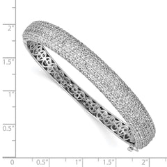 Sterling Shimmer Sterling Silver Rhodium-plated 360 Stone CZ Pav������������������ Hinged Bangle QB667