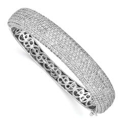 Sterling Shimmer Sterling Silver Rhodium-plated 568 Stone CZ Pav������������������ Hinged Bangle QB668