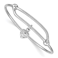 Sterling Silver RH-plated Polished & D/C Heart Adjustable Baby Bangle QB669