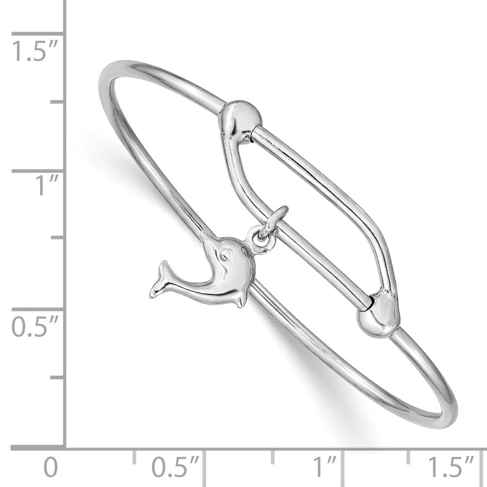 Sterling Silver Rhodium-plated Polished Dolphin Adjustable Baby Bangle QB670