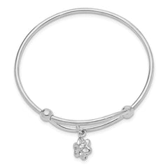 Sterling Silver Rhodium-plated Polished Flower Adjustable Baby Bangle QB671