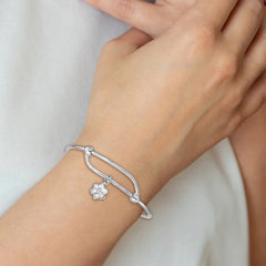 Sterling Silver Rhodium-plated Polished Flower Adjustable Baby Bangle QB671