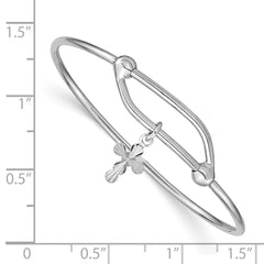 Sterling Silver RH-plated Polished & D/C Cross Adjustable Baby Bangle QB672