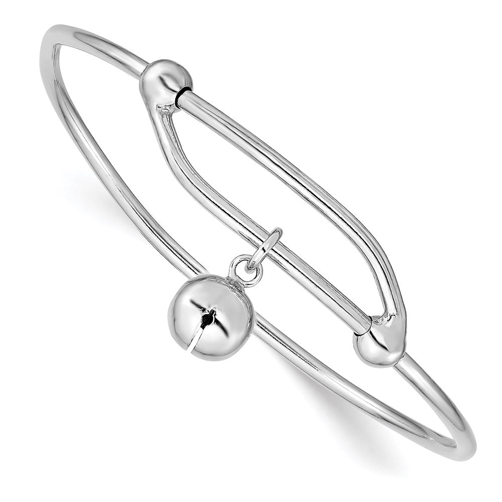 Sterling Silver Rhodium-plated Polished Jingle Bell Adjustable Baby Bangle QB673
