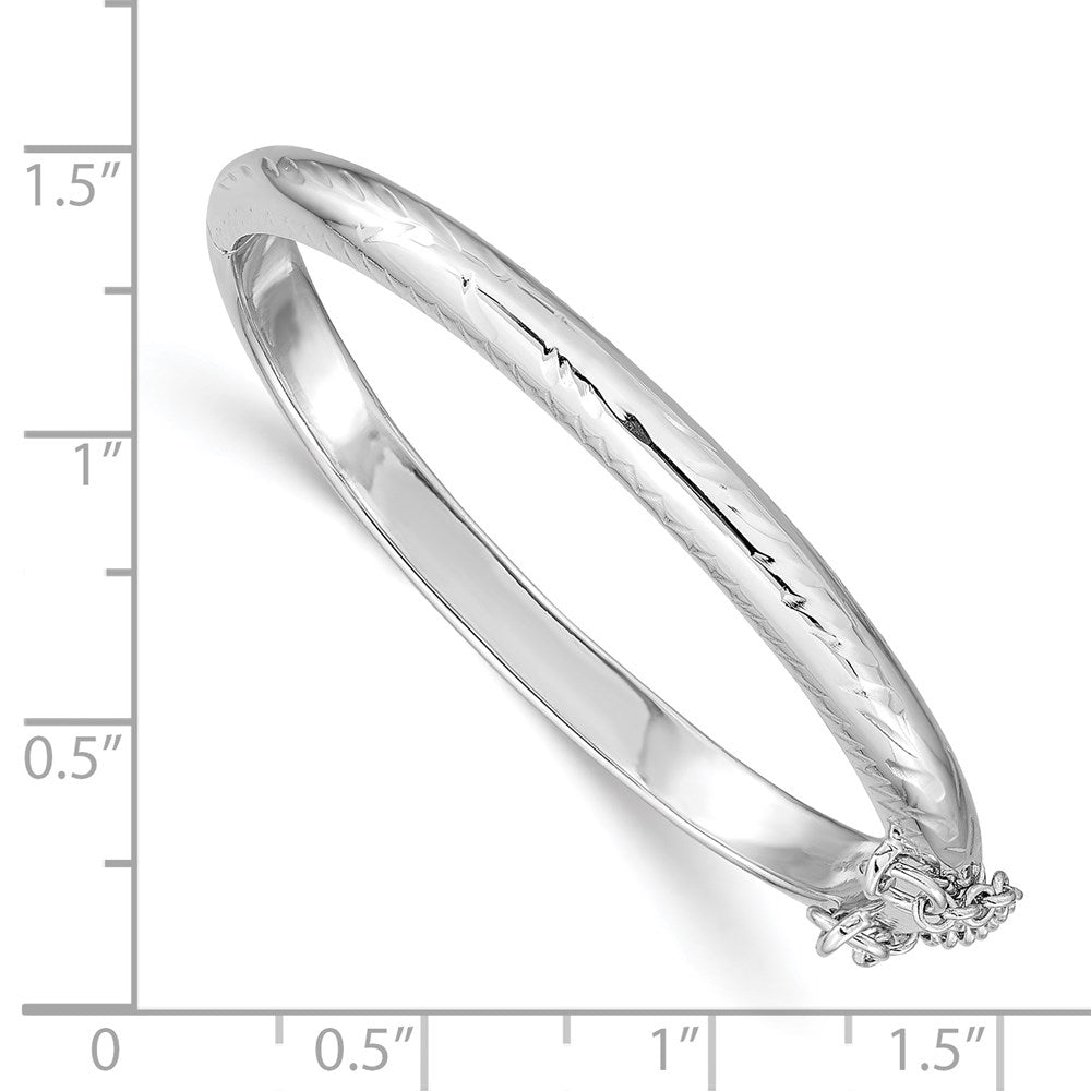 Sterling Silver Rhodium-plated Polished & Diamond-cut 4mm with Safety Clasp Hinged Children's Bangle QB785
