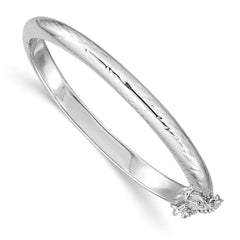 Sterling Silver Rhodium-plated Polished & Diamond-cut 4mm with Safety Clasp Hinged Children's Bangle QB785