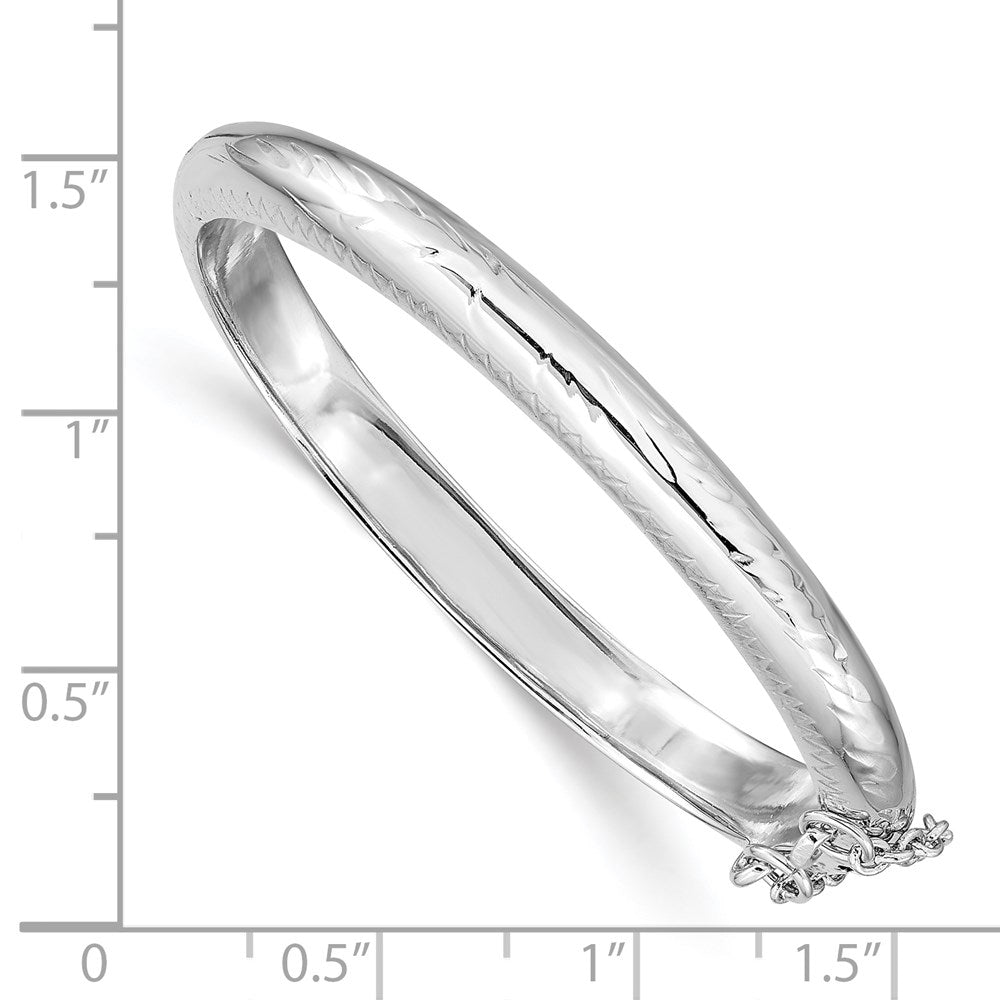 Sterling Silver Rhodium-plated Polished & Diamond-cut 5mm with Safety Clasp Hinged Children's Bangle QB789