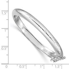 Sterling Silver Rhodium-plated Polished & Diamond-cut 5mm with Safety Clasp Hinged Children's Bangle QB789