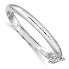 Sterling Silver Rhodium-plated Polished & Diamond-cut 5mm with Safety Clasp Hinged Children's Bangle QB789