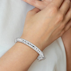 Sterling Silver Rhodium-plated Polished & Diamond-cut 5.5mm with Safety Clasp Hinged Children's Bangle QB797