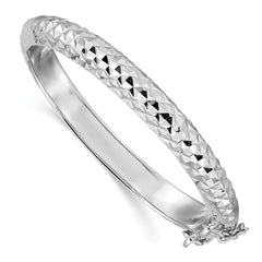 Sterling Silver Rhodium-plated Polished & Diamond-cut 5.5mm with Safety Clasp Hinged Children's Bangle QB797