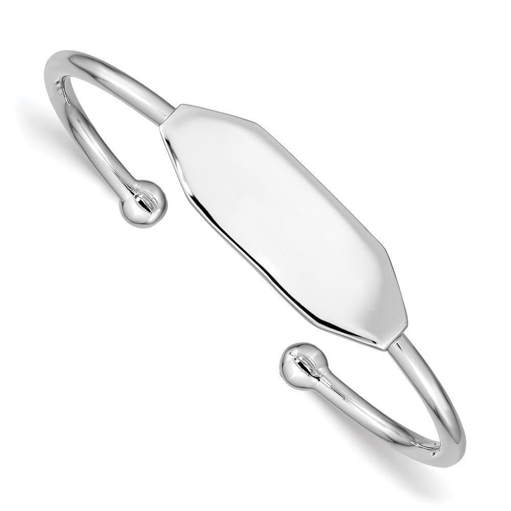 Sterling Silver Rhodium-plated Polished ID Children's Cuff Bangle QB836