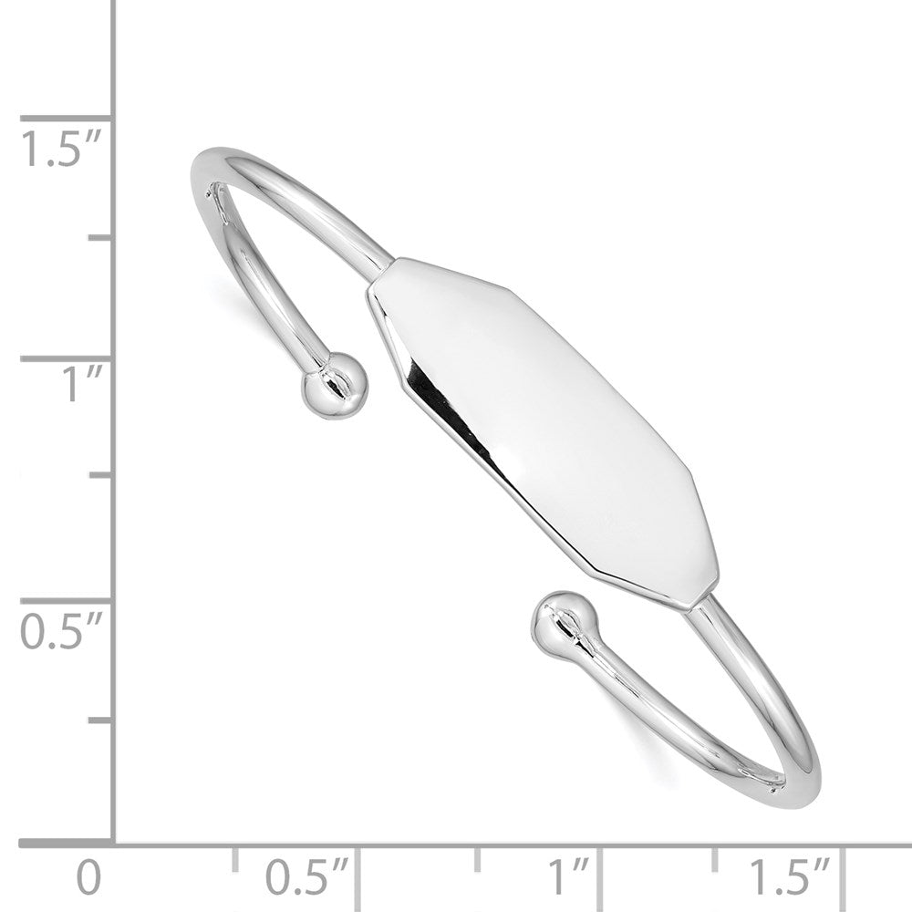 Sterling Silver Rhodium-plated Polished ID Children's Cuff Bangle QB837