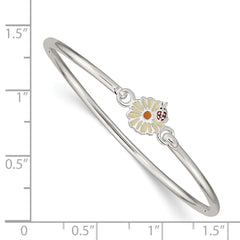 Sterling Silver Enameled Flower & Ladybug Children's Bangle Bracelet QB890